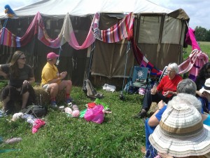 Knitting at the Peace News Camp, Suffolk